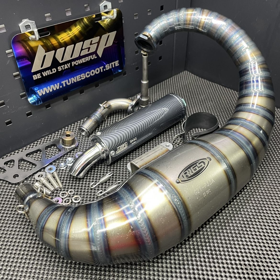 Dio50 exhaust pipe Rrgs 125cc "Snake" over rim muffler Jiso - 2