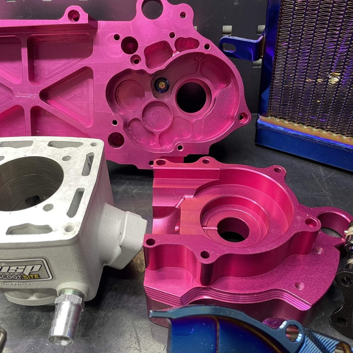 Dio 130cc l/c disassembled engine kit with billet crankcase “Pink panther” water cooled ceramic cylinder 56mm crankshaft 53mm