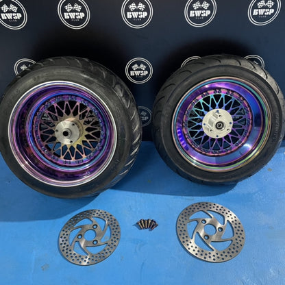 Wheels set for Ruckus GY6-150 with billet mesh rims front and rear disk brake hubs